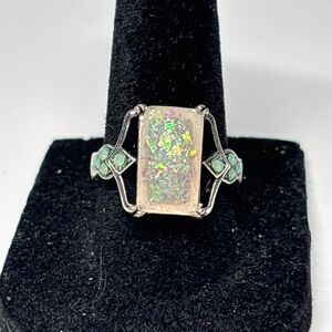 Dazzling Silver Ring with Iridescent Opalite Stone